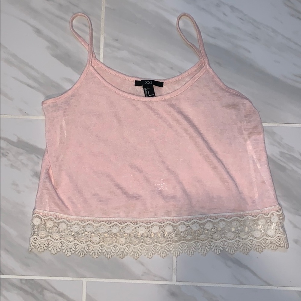 Light pink lace spaghetti strap crop top